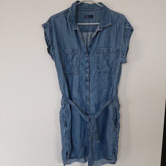 Denim Utility Sleeveless Shirtdress, Size L - Picture 1 of 9